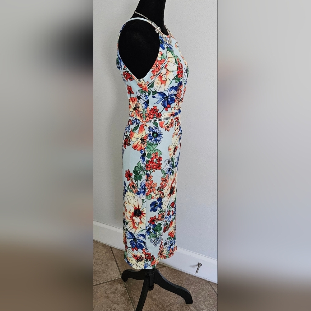 Premier Amour Floral Halter Midi Dress Size 4 Lace Trim Bodycon - Picture 4 of 8